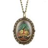 Pocket Watches Elegant Mini Size Oval Quartz Watch Necklace Colorful Tree Pattern Women Ladies Timepieces Pendant Fashion