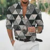 Camisas informales de verano para hombre, estampado geométrico digital, ropa de calle hawaiana, cárdigan, vestido de manga larga Premium