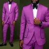 Noble Purple Men Wedding Tuxedos 2 Pieces Slim Fit Custom Made Pants Suits Tuxedos For Business Party Formal Wear