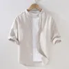 Camicie casual da uomo Designer Mezza manica Csaual Lino Marca per uomo Moda Collare alla coreana Top Abbigliamento Confortevole Camisa Masculina