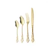 Наборы посуды 4PCS Vintage Western Dailware Complete Kitchen Kit Kit Kniving Forks Spoons Set из нержавеющей стали Золотая гравировка