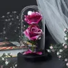 Fleurs décoratives fleur éternelle Rose couvercle en verre lumière LED artificielle dans le dôme pour cadeau de noël saint valentin des mères