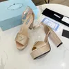 Sandalen für Frauen Designer klassisches Dreieck Schnalle Womens High Heeled Dress Schuhe Mode -Knöchelriemen 13 cm Heels echte Lederplattform -Ferse Sandale