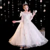 Girl Dresses Sequins O-Neck Floor-Length Zipper Back Pleat Ball Gown Tulle Kids Party Communion For Weddings A2260