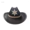 Berets Black Color Cowgirl Hat for Winter Autumn Lady Trilby Felt Show Jazz مع شارة R7RF