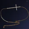 Anklets Huitan Simple Cross Shaped Women's Leg Chain With Shiny CZ Gold Color Foot Accessories For Party Sexy Body Jewelry Drop