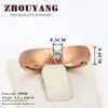 Обручальные кольца Zhouyang Simple Women Top QualityCubic Циркония Процесс рисования проволоки розовый золотой кольцо цветового любителя