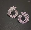 Stud Earrings Personalized Leaf Rhinestone Geometric Big Round Luxury Wedding Gift For Women Ladies Party Jewelry
