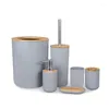 Bath Accessory Set Bamboo Soap Dispensertrash Can Toothbrushcigarette Holder Lotion Bottle 6-piece Bathroom Accessories