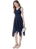 Casual jurken vrouwen sexy mouwloze asymmetrische kant lange vrouwelijke midi elegante feestjurk marineblauw vestidos de festa