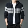 Men's Sweaters Knitted Men's Winter Hooded Zipper Fleece Cardigan Korean Style Fashion Sweater Male Thick Velvet Patchwork Long Sleeve