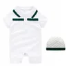 Luxury Designer Baby Rompers Newborn infant Jumpsuits hat 2PC Outfit Cotton Toddler Boy Girl Climbing Clothes Kids Clothing