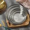 Plates Stainless Steel Fruit Tableware Cake Dessert Metal Dining Disc Shallow Tray Round Plate Bone Spitting Dish