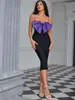 Casual Dresses High Quality 2022 Summer Black Rayon Bandage Women Sexy Bodycon Midi Dress Purple Bow Nightclub Party Celebrate Outfit