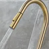 Küchenarmaturen, Wasserhahn, gebürstetes Gold, herausziehbarer Wasserhahn, schwarzer Abwärtsmischer, drehbares Waschbecken