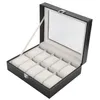 Portabla PU -läderfodral Flanell foderglasskydd Watch Bag 10 Slots smycken Display Case Storage Holder Box206Q
