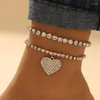 anklets 2pcs/set boho iced out bling ranestone heart for women gothアクセサリーテニスチェーンフットファッションジュエリーギフト