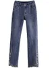 Jeans pour femmes créatrice de mode Pearl Diamond Split Taist Denim Pantalon Femmes High Street Vintage Blue Blue Office Évasé