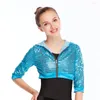 Stage Wear MiDee Hip Hop Dance Crop Top For Girl Barn Paljett Huvtröjor Unisex halvärmar Kort Cardigan Jazz Jacka Kappa Performance