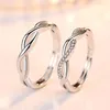 Anillos de boda Moda Wave Pareja Anillo Set Coreano Plata Plateado Para Mujeres Hombres Joyería Personalidad Redimensionable Amantes 1CF3