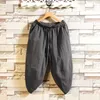 Calça masculina em linho de algodão masculino Bolcho curto Hip Hop Bloomers Bloomers de calça de panturrilha de bezerro masculino