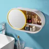 Storage Boxes Creative Wall Mounted Cosmetic Box Toilet Mirror Living Room Rack Hole Free Washstand Organizer