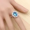 Collana Orecchini Set Kit in argento 925 Fidanzamento per donna Ciondolo con bracciale ad anello in zirconi cubici blu cielo