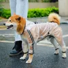 犬のアパレル反射レインコートペットレインコート子犬4フィートフード付き透明な防水テディの大きなアウト衣服