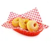 Plates 6pcs 10.5'' Large Plastic Fast Platter Basket 24pcs Checked Wax Coated Paper Dinner Serving Tray Restaurant