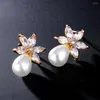 Stud Earrings Uilz Arrival White Gold Color Plated Cubic Zirconia Crystal CZ And Pearl Leaf For Women Or Bridal Jewelry