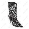 Heelslover New Fashion Women Winter Mid Calf Boots Spike Heels Pointed Toe Elegant Black Party Shoes Ladies US Size 5-13