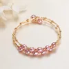 Bangle Style Multi Rows Natural Color Freshwater Pearl Copper Copper Coped 18K Gold Nice