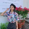 Kvinnors blusar japansk skolstil retro Hong Kong Lovely Fairy Tale World Printed Student Short Sleeve Chiffon Shirt Ladies