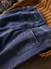 Womens Jeans Fashion Designer Pearl Diamond Split Waist Denim Pants Women High Street Vintage Dark Blue Office Ladies Flared