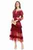 Women's Runway Dresses O Neck Embroidery Ruffles Long Sleeves Elegant Fashion Mid Vestidos