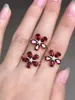 Cluster Rings Natural Red Garnet Gem Ring S925 Silver Gemstone Fashion Elegant Flowers Women's Wedding Gift Jewelry