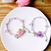 Strand Korean Crystal Beaded Bracelet Flower Pendent Friendship Fashion Floral Charms Jewelry Accessories For Girls