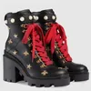 Luxury Designer Women British Boots Round Toe Martin Boot Buckle Strap Chunky Heel Fashion Embroidered Ankle Sneakers With Box