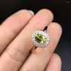 Cluster Rings Natural Green Peridot Gem Ring S925 Silver Olivine Lovely Classical Circle Round Girl Women's Party Gift Jewelry