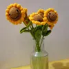 Decorative Flowers 1Pc Hand Woven Diy Handmade Cute Wool Knitting Crocheted Smile Sunflower Imitation Bouquet Girlfriend Gift