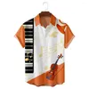 Camisas casuais masculinas 2022 elegantes piano e padrão de violino camisa estampa de moda havaiana praia bolso de verão para homens mulheres