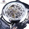 Forining waterdichte versnellingsbeweging Transparant echt lederen heren klok skelet mechanisch automatische horloges topmerk luxe2925