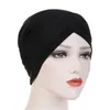 Ethnic Clothing 2022 Women's Elegant Stretchy Hat Turban Forehead Cross India Head Wrap Chemo Solid Color Bandana Muslim Scarf Hijab Cap