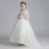 Robes de fille à manches de trois quarts de robe de bal paillettes à imprimé floral à la longueur des enfants du sol pour les mariages A2280