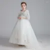 Girl Dresses Three Quarter Sleeves Ball Gown Sequins Floral Print Floor-Length Kids Party Communion For Weddings A2280