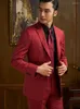Męskie garnitury 65% ​​wełniane mężczyźni Set Blazer Spant Slim Slim Style Single Bedeve Pełny rękaw Solidny czerwony Khaki Plus Size 58 Wedding Groom Wear