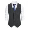 Men's Vests Vintage Tweed Striped Suit Vest Men 2022 Brand Slim Fit Sleeveless Waistcoat Casual Business Gentleman Gilet Homme XXL