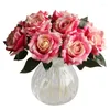 Dekorativa blommor 10 st bukett Rose Artificial Silk with Leaves Wedding Home Decoration Fake Peony Flower