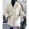 ハイエンドのQuaity Alpaca Luxury Coat Cashmere Woolジャケットベルト不規則なデザイナーシックピンク/キャメル厚い暖かいオーバーコート201104