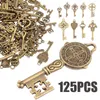 Keychains 125pcs/Set Creative Vintage Antique Bronze Skeletonsleutels Fancy Heart Bow Pendant ketting Hangende decor Old Look Diy Craft Retro